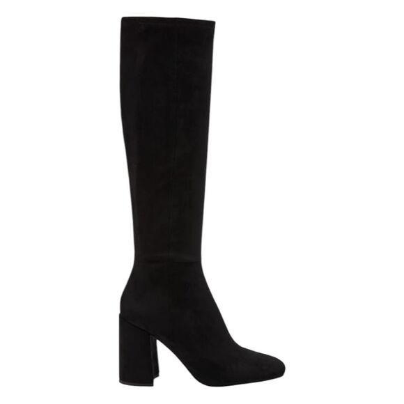 Steve Madden Seven Knee High Boot Black Suede Leather Block Heel 5 - Picture 1 of 10